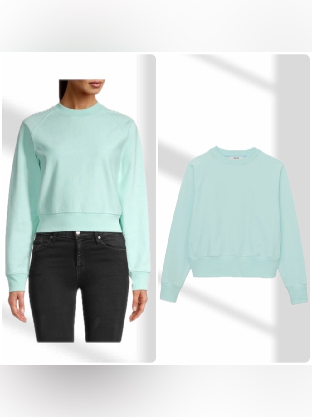 Thakoon Light Blue Cotton Crewneck Cropped Sweatshirt Top NWT $150